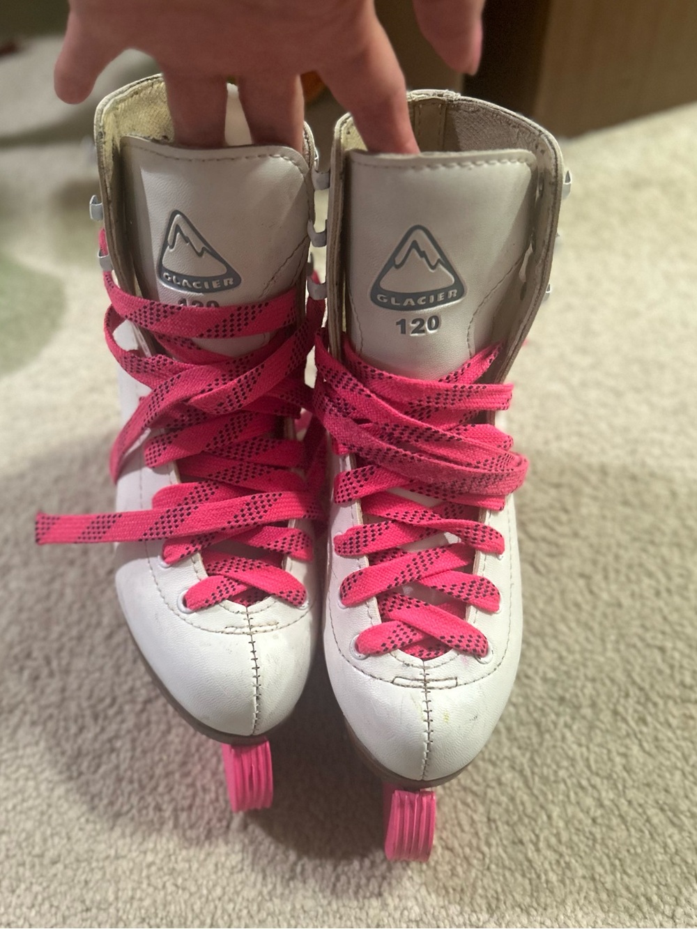 Kid’s Glacier White Roller Skates with Pink Laces